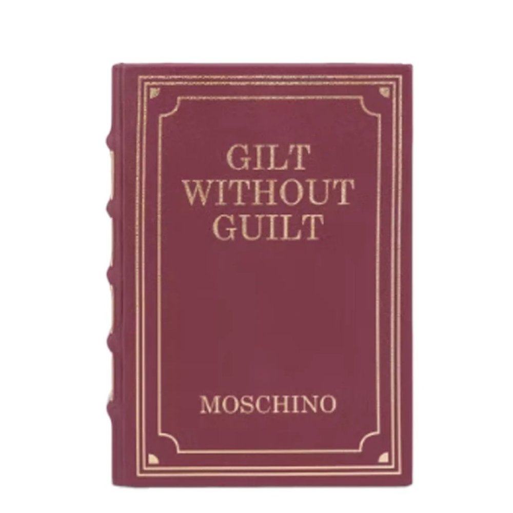 AW22 Moschino Couture Jeremy Scott Bookshaped Guilt W/O Guilt Leather Clutch